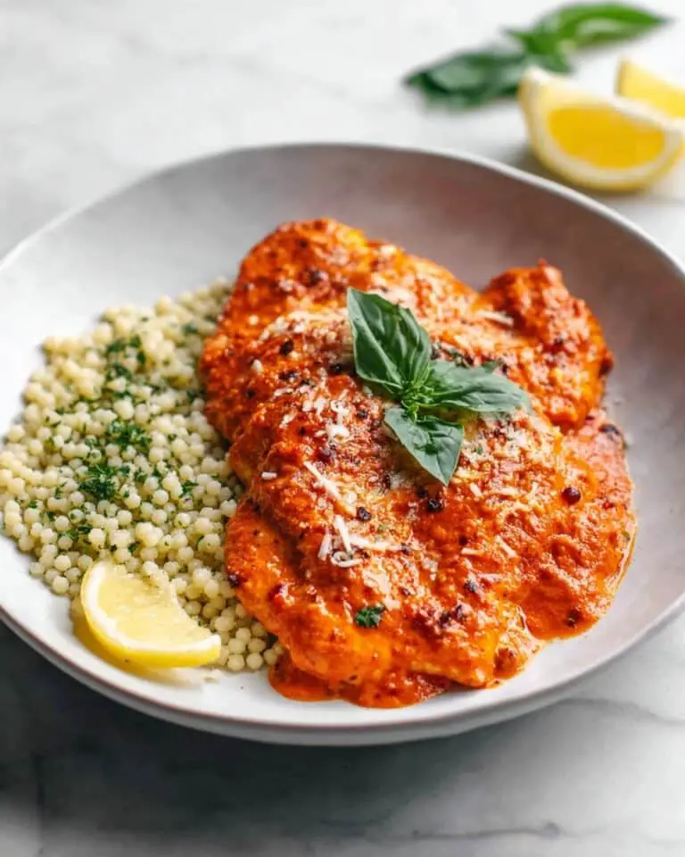 One Pan Mediterranean Chicken with Roasted Red Pepper Sauce Recipe