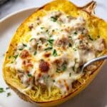 Skinny Chicken Alfredo Stuffed Spaghetti Squash Recipe