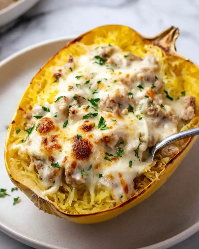 Skinny Chicken Alfredo Stuffed Spaghetti Squash Recipe