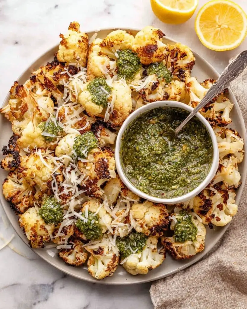 Parmesan Pesto Roasted Cauliflower Recipe