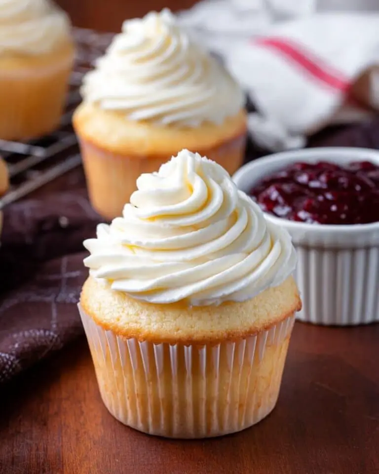 Almond Wedding Cake Cupcakes with Raspberry Filling Recipe