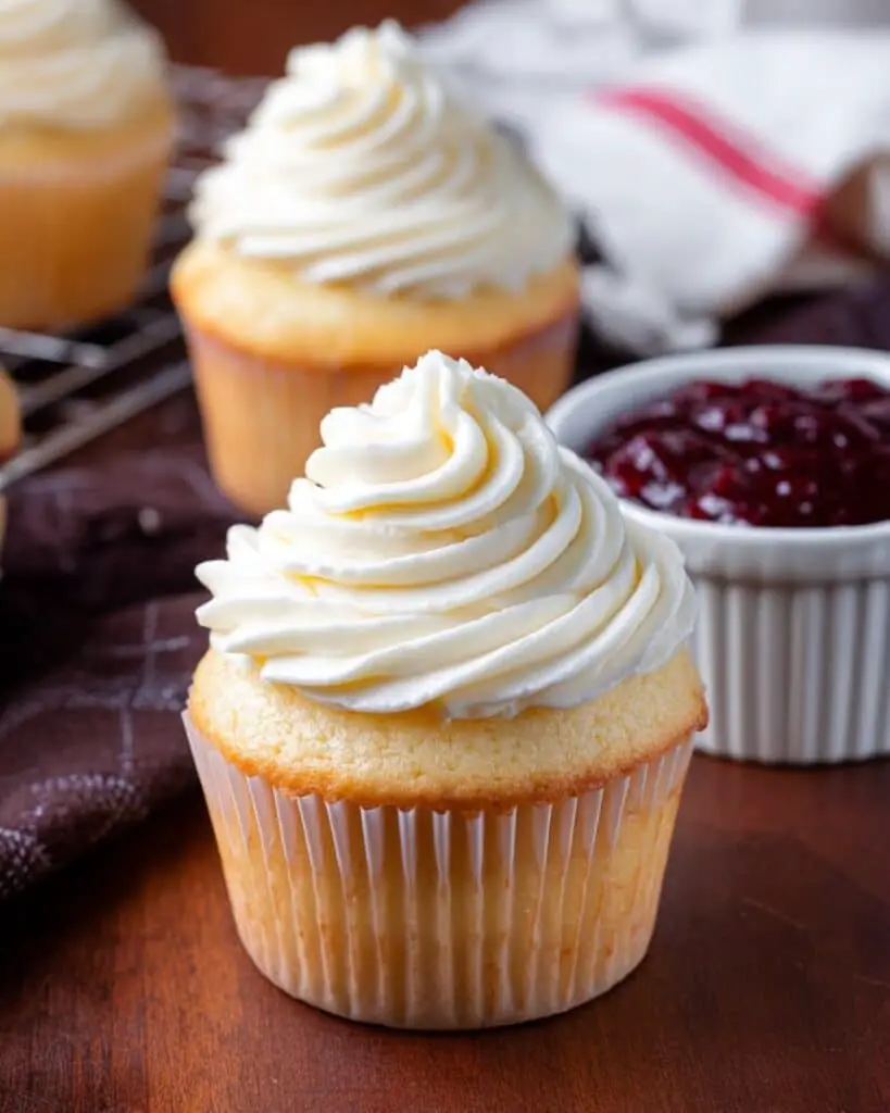 Almond Wedding Cake Cupcakes with Raspberry Filling Recipe