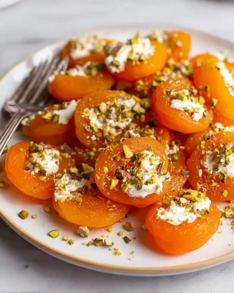 Kuru Kayısı Tatlısı: Turkish Poached Apricots with Ricotta and Pistachios Recipe