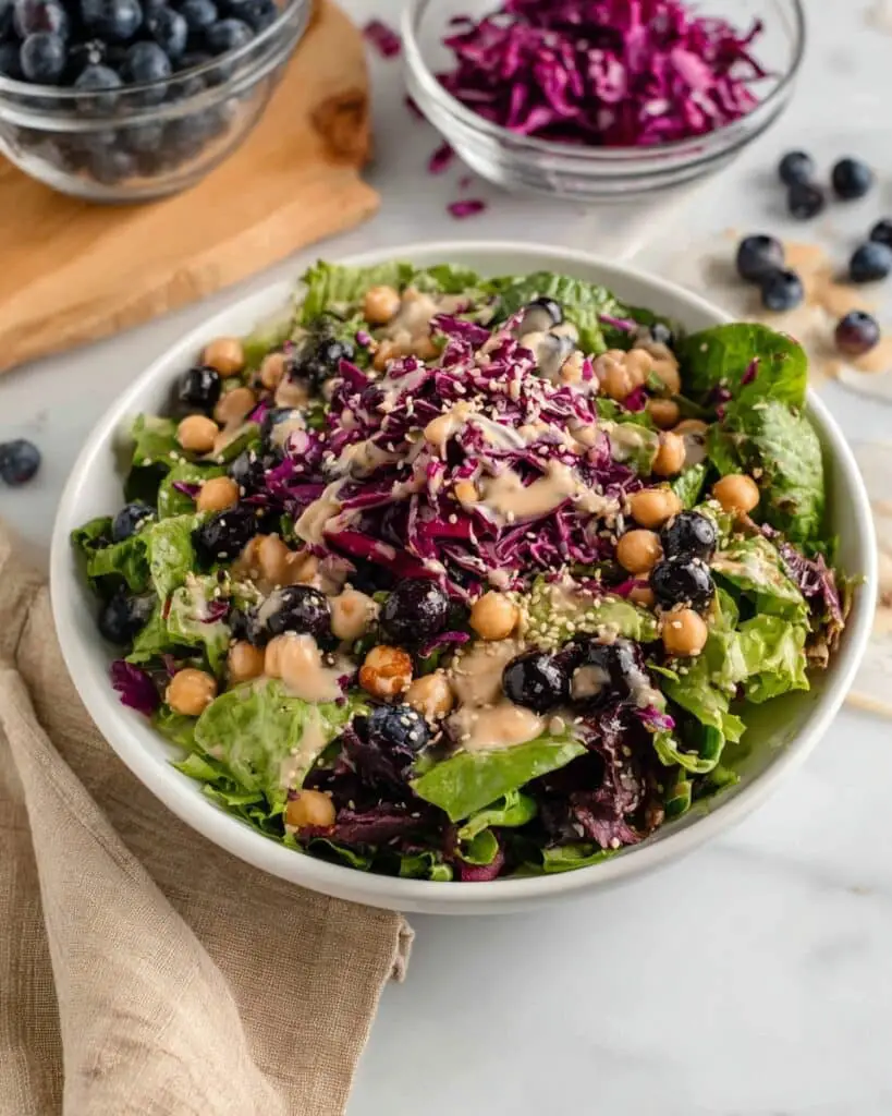 Chickpea Blueberry Salad with Tahini Maple Dressing Recipe