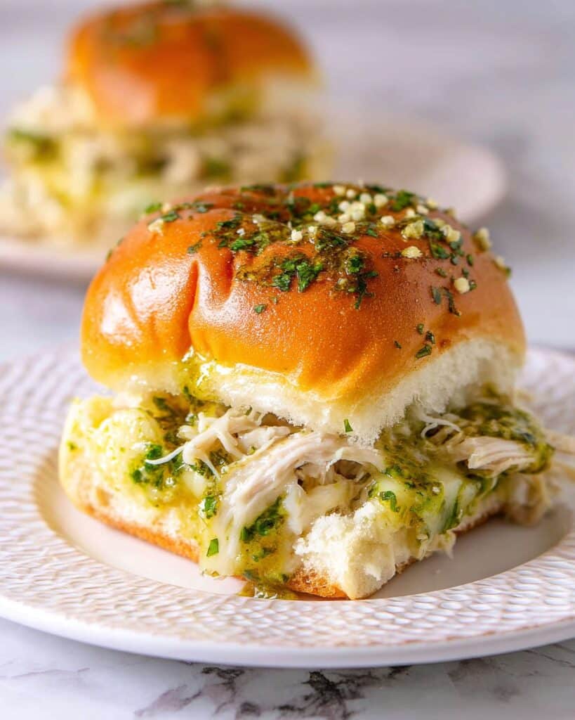 Cheesy Garlic Pesto Chicken Sliders Recipe